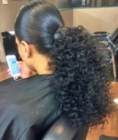 ponytail hairstyle for black hair Big Ponytail, Weave Ponytail Hairstyles, Wavy Ponytail, Weave Ponytail, Half Wig, Black Ponytail Hairstyles, Pony Tails, Baby Hairs, Deep Curly