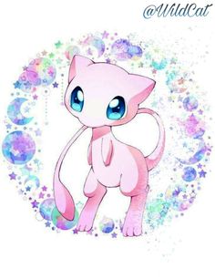 a pink cat with blue eyes standing in front of a circular frame filled with stars