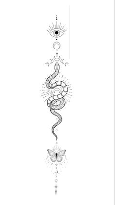 a drawing of a snake with an all seeing eye on it's back side