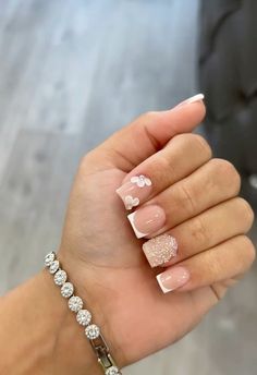 Cute Nail Designs For Winter Short, Acrylic Square Short Nails, Birthday Nails For 11 Year, Nail Inspo Trendy Short, White Nails With Rhinestones Short, Nail Short White, Gel X Nail Designs Short, Nail Ideas Pink Short, Classy Square Acrylic Nails