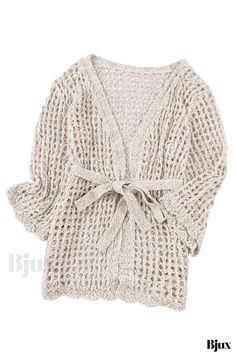 Bjux - Cubrepañal de punto y crochet con corbata, perfecto para ir a la moda en verano sin esfuerzo Beach Kimono, Oversize Sleeves, Beach Skirt, Open Knit Cardigan, Dresses By Length, Designer Jeans, Open Cardigan, Beach Covers, Matching Top