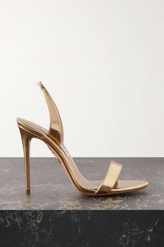 Aquazzura's 'So Nude' sandals have a barely-there design that's alluring and elegant in equal measure. They're made from gleaming mirrored leather and have an elasticated slingback strap for a secure fit. Complement yours with gold jewelry. Bridal Party Accessories, Rose Gold Accessories, Aquazzura Heels, Latest Sandal, Aquazzura Shoes, Nude Sandals, Slingback Sandals, Gold Sandals, Sandals Brands