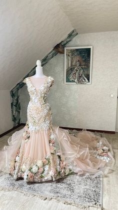 a dress on display in an attic