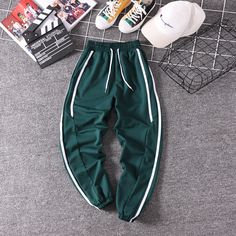 FREE SHIPPING Women Striped Jogger Pants JKP1809 Trendy Jogging Bottoms, Trendy Jogging Long Pants, Trendy Long Jogging Pants, Green Athleisure Sweatpants, Green Sporty Tapered Sweatpants, Green Tapered Leg Sporty Sweatpants, Sporty Green Tapered Sweatpants, Green Sports Bottoms Long Pants, Green Sportswear Pants For Jogging