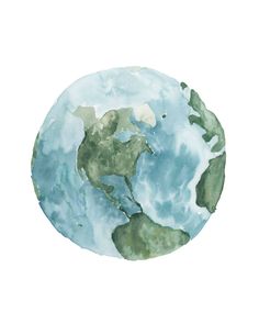 a watercolor painting of the earth in blue and green