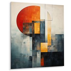 an abstract painting with orange, yellow and blue colors on the bottom half of it