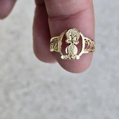 14k Solid Gold Preowned Very Tiny Size 3.75 1.4g Pinky Gold Ring, Mexican Gold Jewelry Rings, Mexican Gold Rings, Gold Rings Mexican, Nugget Rings Gold Mexican, Virgencita Ring, Vintage Ring, Cherub Ring, Gold Nugget Jewelry