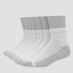 The Hanes Men's Ankle Length Socks come in a convenient pack of 8 pairs. Made from super soft, blended fabric, these mens socks provide all day lasting comfort. They also feature a full cushioned sole for added support. The reinforced heel and toe deliver added durability and Cool DRI technology wicks moisture away to keep your feet dry. FreshIQ Advanced Odor Protection technology helps reduces unpleasant odors and keeps your feet fresh. Available in a black pack and a white pack, sizes 6-12. Ankle Length Socks, Socks And Hosiery, Ankle Socks, Wicks, Mens Socks, Ankle Length, Socks, Technology, Heels