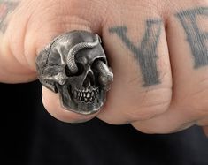 Collectible Hand Cast Skull Rings, Cyclops Skull, Rocker Rings, Vampire Skull, Goth Ring, Sterling Silver Skull Rings, Mens Skull Rings, Silver Skull Ring, Snake Ring