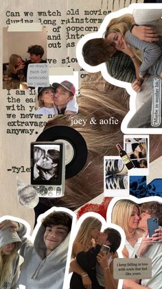 a collage of photos with people and words on them that say love is in the air