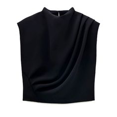 New With Tags. Zara Draped Shoulder Pad Top Has A Side Zipped Cropped Waist With A Key Hole Double Button Neck Closure. The Shoulder Pads Are Subtle But Sharp And The Front Is Draped From The Neck And Runched To The Lower Right Side. Made Of 100% Polyester, This Item Is Super Cute, Stylish And Versitile. Item Ships In 24 Hours. Elegant Black Structured Top, Black Structured Top For Formal Occasions, Chic Structured Top For Night Out, Zara Sleeveless Formal Tops, Black Zara Tops For Office, Versatile Zara Top For Night Out, Zara Versatile Top For Night Out, Zara Top For Night Out, Shoulder Pad Top