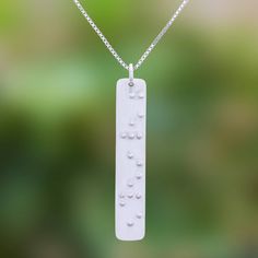 Reading believe in Braille dots in relief decorate the pendant of this necklace which is crafted from sterling silver and treated with a brushed-satin finish. Thai artisan Jantana creates this necklace for expressing one's convictions. Braille Necklace, Silver Spring, Sterling Silver Necklace Pendants, Silver Pendant Necklace, Box Chain, Sterling Silver Pendant, Spring Rings, Dog Tag Necklace, Sterling Silver Pendants