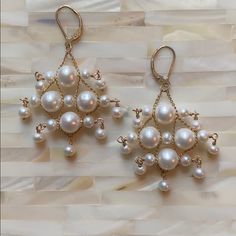 Pearl Statement Earrings! Never Worn! 1 And 3/4 Inch Drop. Pearl Statement Earrings, Evening Jewelry, Jewelry Making Earrings, Beaded Jewels, Felt Jewelry, Handmade Jewelry Tutorials, Handmade Wire Jewelry, Bead Jewellery, Beaded Jewelry Diy