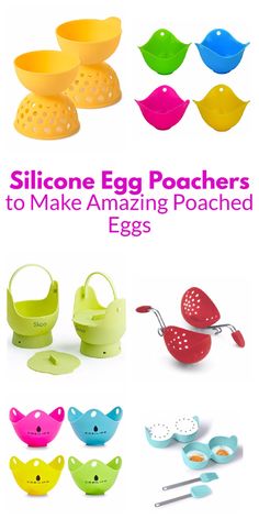 the cover of an egg poacher is shown with different colors and shapes, including eggs