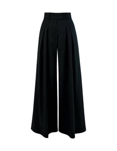 High-waisted pleated palazzo pants IPANTS are made from Italian wool of deep black color. Fabric is soft and pleasant to the touch.A wide waistband along with front pleats highlights the waist and makes it visually thinner. Maxi pants length makes legs longer and creates an elegant silhouette. Palazzo has comfortable side pockets and faux pockets on the back. Belt loops, zip, and hook-and-eye closures in the middle. High slits on the back create a magnificent effect while walking.Composition: 70 Pants With Slits On The Side, Cute Pants For School, Wide Black Pants, Bayonetta Style, Black Wide Pants, Alternate Outfits, Black Suit Pants, Pleated Palazzo Pants, Palazzo Pants Outfit