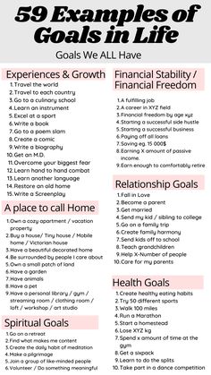 the 50 examples of goals in life that you can use to make your own business plan