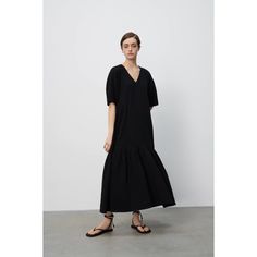 V-Neck Midi Dress With Short Sleeves. Ruffled Hem With Pleats. Color Black Outer Shell 100% Cotton Casual Black V-neck Dress For Daywear, Spring Black V-neck Daywear Dress, Black V-neck Dress For Spring Daywear, Zara V-neck Daywear Dress, Zara V-neck Dress For Daywear, Black V-neck Dress For Daywear In Summer, Black V-neck Summer Dress For Daywear, Black V-neck Dress For Summer Daywear, Zara V-neck Midi Dress For Daywear