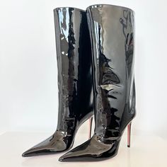 Retail Price: $1,295.00 Mid-Calf Iridescent Patent Leather Boots In Black. Pointed Toe Covered Stiletto Heel With Rubber Injection Leather Sole Heel: H 3.5 In Upper: Leather. Sole: Leather. Made In Italy. Size: 38 (It) New And 100% Authentic. Retail Price: $1,295.00 Comes With The Original Box And The Dust Bag(S). The Box Is Damaged On Few Sides But It Holds Overall. Thank You For Shopping With Me. Luxury Patent Leather Heeled Boots For Evening, Luxury Pointed Toe Heeled Boots With 4-inch Heel, Evening Heeled Boots With 4-inch Pointed Toe, Luxury Heeled Boots With 4-inch Pointed Toe, Luxury Heeled Boots With 4-inch Heel And Pointed Toe, Elegant Shiny Black Boots For Evening, Elegant Shiny Black Evening Boots, Evening Patent Leather Boots With Pointed Toe, Luxury Patent Leather Heeled Boots For Party