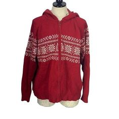 Venezia Red and White Hooded Acrylic Sweater Size 22/24 100% acrylic Measurements are approximately and flat lay Bust 24 Length 25 120720/6M Size: Womens 22 Condition: Pre-Owned Good Cozy Warm Red Outerwear, Red Hoodie Sweater For Winter, Red Winter Hoodie Sweater, Red Hoodie For Winter Cold Weather, Red Winter Hoodie For Cold Weather, Red Hoodie For Cold Winter Weather, Cozy Red Hoodie Outerwear, Red Hooded Fall Cardigan, Red Knit Outerwear For Cold Weather