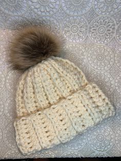 This cozy winter hat is made from chunky acrylic yarn and a faux fur Pom Pom. It's the perfect gift for your girlfriend, mom, self, or even your mom! Winter Hat Crochet, Crochet Winter Hat, Hat Pom Pom, Crochet Winter Hats, Crochet Winter, Hat Crochet, Gift For Daughter, Faux Fur Pom Pom, Gifts For Your Girlfriend