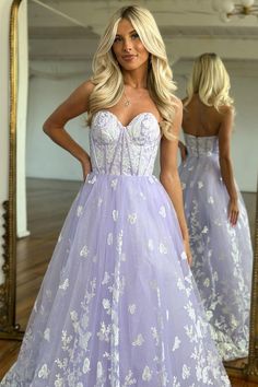 Prom Dress With Butterflies, Lavender Prom Dress, Lilac Prom Dress, Dress With Butterflies, Lavender Prom, Strapless Prom Dress, Strapless Prom Dresses, Stunning Prom Dresses, Corset Dress Prom