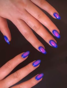 Blue Pink Aura Nails, Blue Purple Aura Nails, Aura Nails Colorful, Royal Blue Aura Nails, Blue And Pink Aura Nails, Pink And Blue Aura Nails, Neon Aura Nails, Funky Summer Nail Art, Blacklight Nails