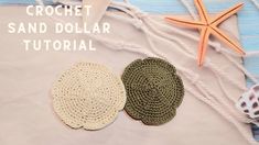 crochet sand dollar coin and starfish on the beach