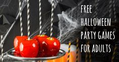 halloween party games for adults to play on the table with spider webs in the background