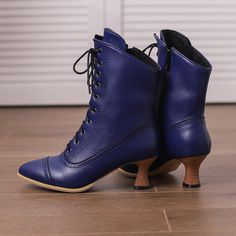 Step into the world of Victorian-inspired fashion and make a statement with our Blue Victorian Boots. These stunning boots combine Victorian charm with a modern twist, making them a must-have addition to your footwear collection. With a comfortable fit and a design that supports your feet, you can wear these boots all day without sacrificing style. Whether you're attending a steampunk event, a historical reenactment, or simply want to elevate your everyday style, our blue Victorian boots are the Winter Lace-up Boots With Leather Sole And Pointed Toe, Trendy Pointed Toe Boots With Leather Sole, Trendy Lace-up Boots With Leather Sole, Trendy Fitted Lace-up Boots With Round Toe, Winter Blue Platform Boots, Winter Boots With Rubber Sole And Pointed Toe, Blue Winter Boots With Rubber Sole, Fall Blue Platform Boots With Round Toe, Winter Blue Boots With Rubber Sole