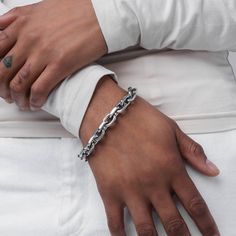 The Warrant is a mid-size bracelet constructed from squared-off cable links, resulting in an industrial effect with a high-polish edge.
Materials: Stainless Steel Steel Accessories, Stainless Steel Accessories, Mid Size, Cuban Chain, Bracelet Sizes, Stainless Steel Bracelet, Mens Bracelet, Ring Size, Cable