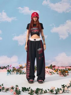 Dodobye Women Wide Leg High Waist Pants Hip Hop Baggy Goth Hippie Side Stripe Casual Sweatpants Y2K Kpop Jogging Sports Trousers 1Measurement In CM size Waist(cm) Hips (cm) Pant Length(cm) S 64cm(25.25") 105cm(41.25") 106cm(41.75") M 67cm(26.5") 109cm(43") 107.5cm(42.25") L 70cm(27.5") 113cm(44.5") 109cm(43") XL 73cm(28.75") 117cm(46") 110.5cm(43.5") SPECIFICATIONS Brand Name Style Y2K Age JUNIOR Origin US(Origin) CN Zhejiang Season All season Waist Type high Decoration Appliques Decoration Pock Black Baggy Harajuku Style Pants, Black Baggy Harajuku Pants, Harajuku Black Pants With Pockets, Harajuku Style Black Pants With Pockets, Harajuku High Waist Streetwear Bottoms, Harajuku Style Cotton Pants For Streetwear, Harajuku Style Streetwear Cotton Pants, Baggy Letter Print Pants For Streetwear, Wide Leg Pants With Graphic Print For Streetwear