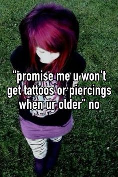 a girl with red hair standing in the grass and texting, prom me won't get tattoos or piercings when ur