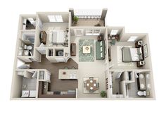 the floor plan of a two bedroom apartment with an attached kitchen and living room area