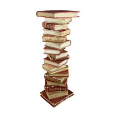 a tall stack of books sitting on top of each other in front of a white background