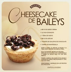 an advertisement for cheesecakes with chocolate chips on top