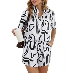 WhizMax Two Piece Set for Women Short Sleeve Sets 2 Piece Tracksuit Casual Loose Fit Outfits with Pockets White Mini Length Jumpsuits And Rompers For Vacation, Trendy Summer Set With Short Sleeves, Trendy Summer Sets With Short Sleeves, Trendy Summer Short Sleeve Set, Casual Mini Length Jumpsuits And Rompers For Beach, White Short Length Sets For Summer, White Summer Sets In Short Length, White Short Length Summer Sets, Casual Two-piece Set For Vacation