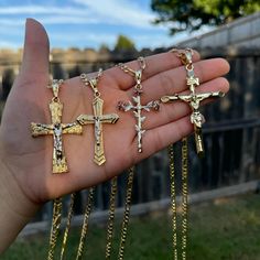 Cross Gold Plated Necklace  Price is for pendant and chain.  - chain measurement: 20In L x 5mm W Big Gold Cross Necklace, Jesus Necklace, Cross Gold, Jesus Cross, Gold Cross Necklace, Chunky Jewelry, Jesus On The Cross, Cross Jewelry, Gold Cross