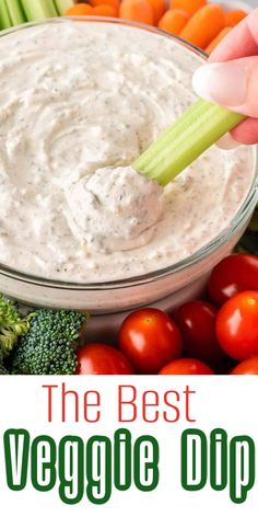 the best veggie dip is in a bowl with celery and carrots