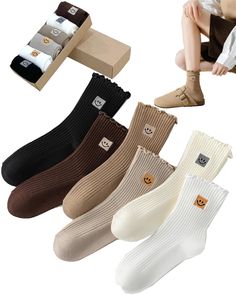 PRICES MAY VARY. Socks Size:Designed in a standard US size fitting shoe sizes 5-11, these crew cut socks offer the perfect balance between thickness and breathability, suitable for various seasons and occasions. Material: Made from high quality cotton yarn, our 6 pairs of ruffled socks Ladies Cute Crew socks ensure extraordinary softness and comfort, these socks not only wicks sweat and breathable, providing a refreshing feeling all day long. Seasonal Applicability: Wear it all year round, sprin Face Embroidery, Womens Socks, Ruffled Socks, Socks Cute, Crew Cut, Crew Sock, Smiling Face, Calf Socks, Kids Luggage