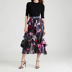 Feminine Midi Dress For Brunch, Chic Midi Dress With Ruffles, Chic Midi Skirt Dress With Ruffles, Summer Midi Dress With Ruffled Skirt, Spring Evening Midi Dress With Tiered Skirt, Chic Short Sleeve Midi Dress With Ruffled Skirt, Feminine Formal Midi Dress, Multicolor Ruffled Midi Dress For Party, Multicolor Midi Dress For Spring