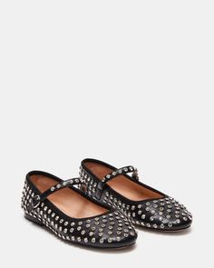 VINETTA-R Rhinestones Ballet Flat | Women's Flats – Steve Madden Ballerina Flats Outfit, Stud Aesthetic, Rhinestone Ballet Flats, Ballet Flats Outfit, Mary Jane Shoe, Steve Madden Flats, Mary Jane Shoes Flat, Mary Jane Ballet Flats, Steve Madden Store