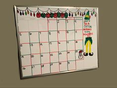 Large Dry Erase Board with Bullet Journal Style Calendar with Buddy the Elf as the Theme for the month of December! December Calendar 2023 Whiteboard, Christmas Whiteboard Calendar Ideas, December Whiteboard Ideas, September Whiteboard Calendar, Dry Erase Board Calendar Ideas, December Dry Erase Calendar Ideas, September Dry Erase Calendar Ideas