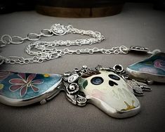 Vibrant, original, boho, contemporary enamel jewelry to add to your heirloom collection. Skull Collar, Boho Contemporary, Mystical Jewelry, Magical Jewelry, Sugar Skulls, The Skull, Enamels, Enamel Jewelry, Jewelry Diy