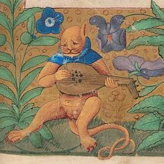 a painting with an animal playing a guitar