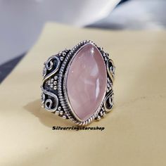 Rose Quartz Jewelry, Rose Quartz Ring, Quartz Jewelry, Statement Ring Silver, 925 Silver Ring, Boho Ring, Quartz Ring, Ring Gemstone, Boho Rings