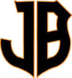 an orange and black logo with the letter b on it