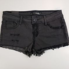 Lovesick 'The Short' Jean Shorts Junior Size 5 Black/Grey Distressed Cutoff Shorts With Frayed Hem 67% Cotton / 32% Polyester / 1% Spandex Distressed Gray Cotton Bottoms, Washed Black Stretch Bottoms With Frayed Hem, Gray Distressed Grunge Bottoms, Black Stretch Distressed Bottoms, Black Mid-rise Bottoms With Frayed Hem, Distressed Gray Bottoms For Summer, Gray Distressed Bottoms For Summer, Summer Distressed Gray Bottoms, Stretch Black Bottoms With Frayed Hem