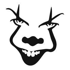 a black and white drawing of a clown's face