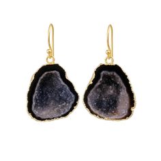 Jewelry add an essence of appeal and grace to your looks; featuring a hand crafted Earrings with shiny Black Geode Druzy; adding a whim of beauty. Team this adornment with casual dress or with party attire! ✧✧Welcome To Our Shop El Joyero✧✧ Black Geode Druzy Slice Earrings Earrings, Black Drop & Dangle Earrings, Gold Plated Jewelry, Wedding Gift, Earrings For Mother 3584 Product Specification Stone Name - Black Geode Druzy | See In Picture or Drop-Down | Stone Size - 20X22 Mm Stone Shape - Fancy Stone Color - Black Earring Size - 35 x 21 Approx Metal - Brass Plating - Gold Plated Weight - 9.44 gm Approx Stone Treatment - Natural Making - Handmade Design Number - 3584 SKU Number - S358404 All Measurement are Close to Approx "Looking for a different colour for your favourite jewelry piece? C Black Single Earring For Wedding, Nickel-free Black Earrings For Wedding, Black Nickel-free Earrings For Wedding, Nickel-free Black Wedding Earrings, Black Drop Earrings With French Hook, Brass Jewellery, Dangle Earrings Gold, Fancy Stones, Jewelry Dainty