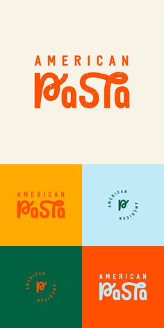 the american fasa logo is shown in different colors and font styles, including orange, green